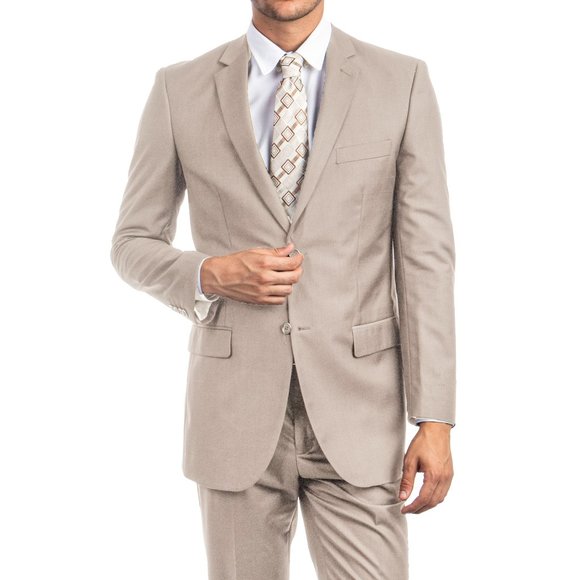 Mens 2pc Modern Fit Suit Notch Lapel, Tan - Picture 1 of 3